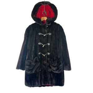 Vtg 1988 Maximilian Mink Fur Duffle Coat Brown Hood Toggle Closures Lined READ